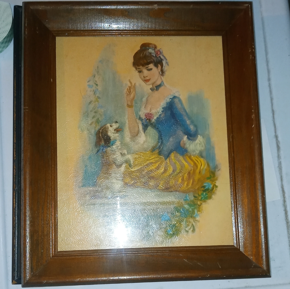 John Strevens Victorian Lady With Dog Lithograph